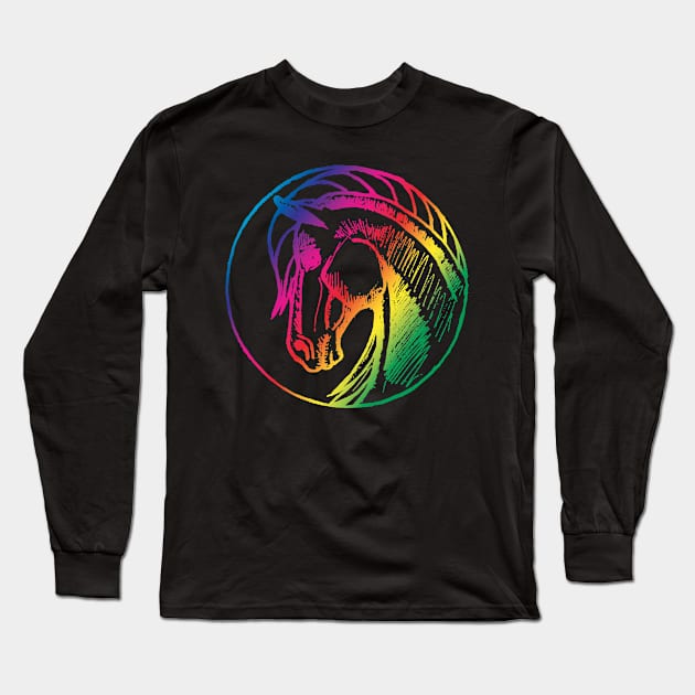 Round horse Rainbow Long Sleeve T-Shirt by Shyflyer